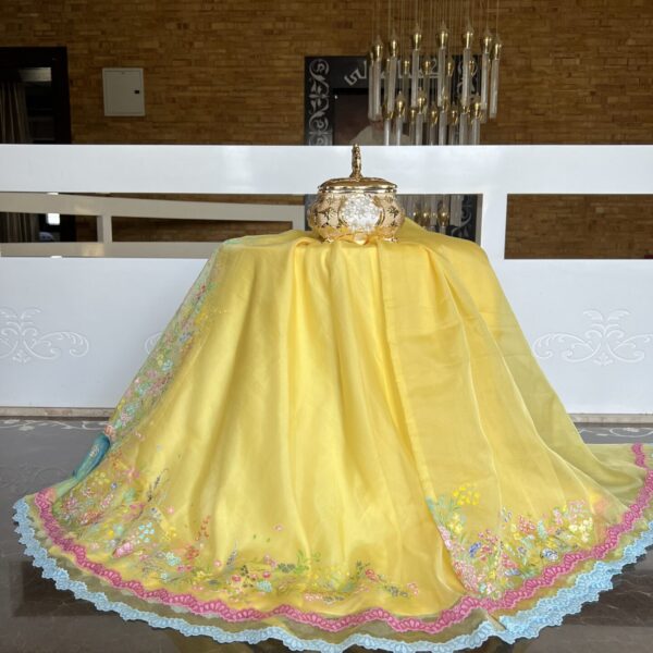 Lemon Yellow Hand Painted Organza
