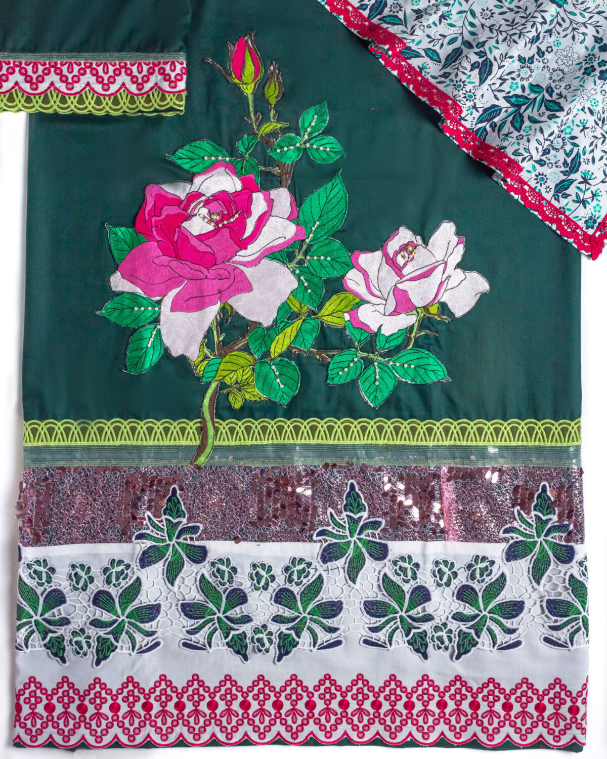 Dark green rida cum jodi with handwork - Image 3