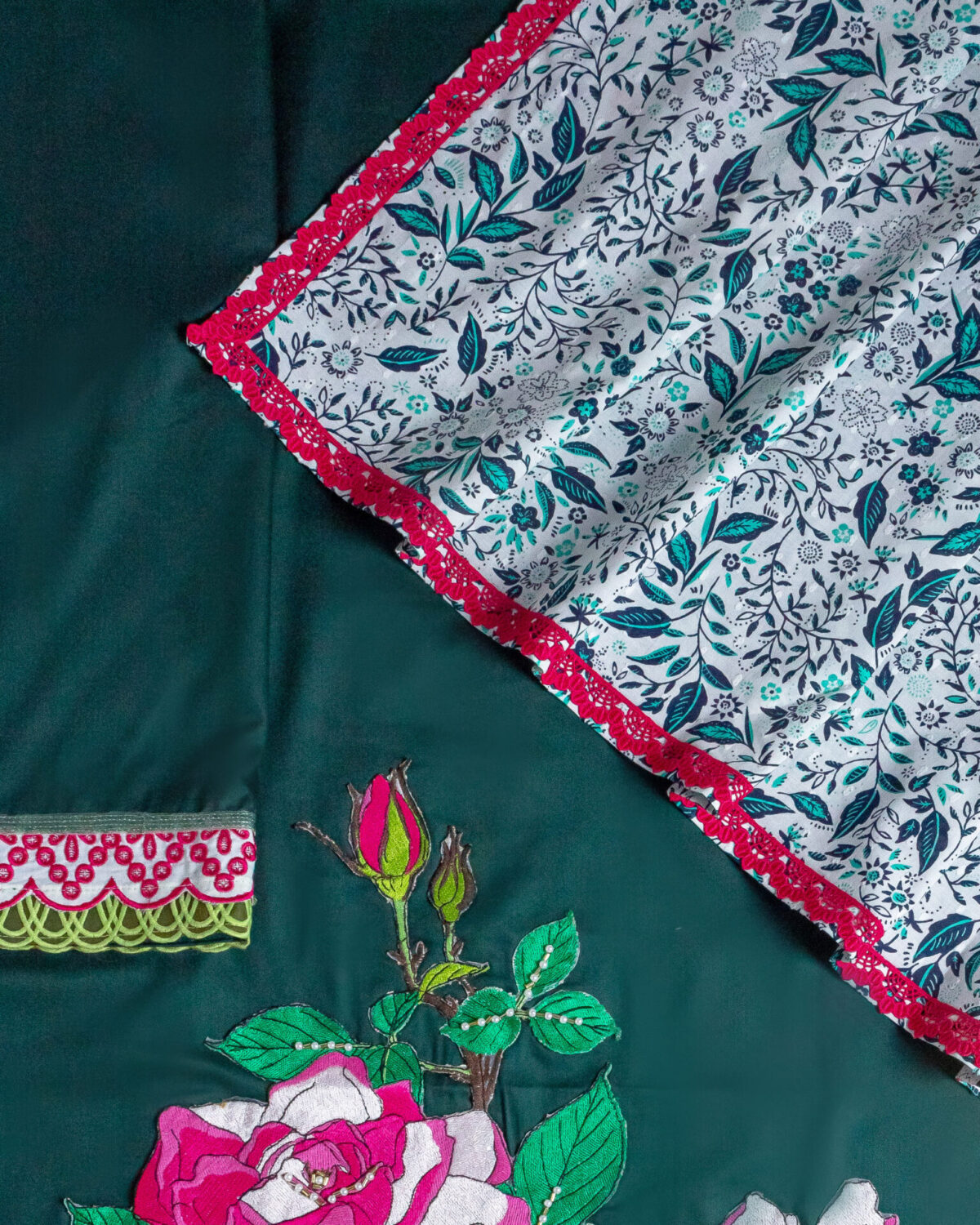Dark green rida cum jodi with handwork - Image 2