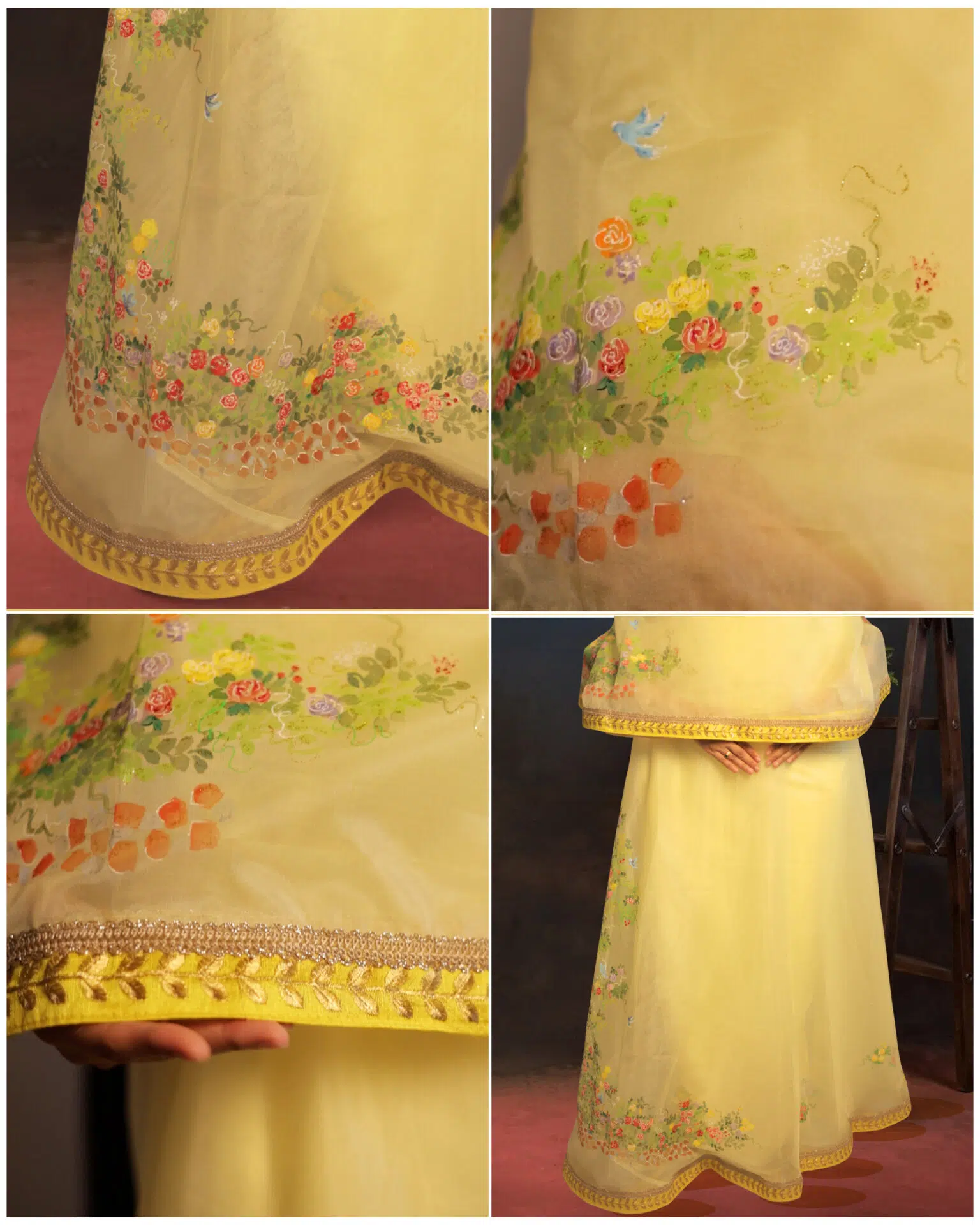Yellow Painted Organza  – The Garden Edit Rida - Image 2