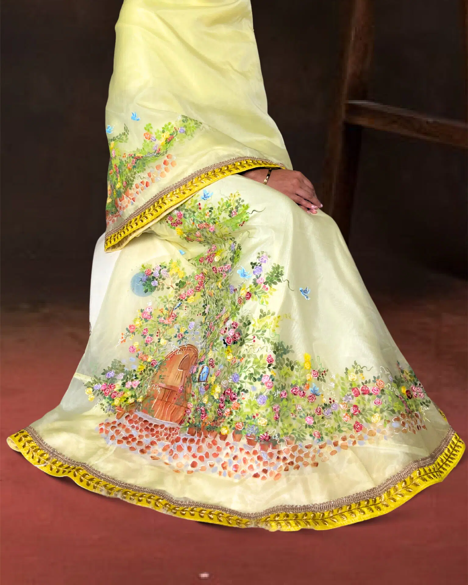 jamali post-012 Yellow Painted Organza – The Garden Edit Rida - Image 1