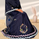 Navy Blue Organza Painted - The Garden Edit