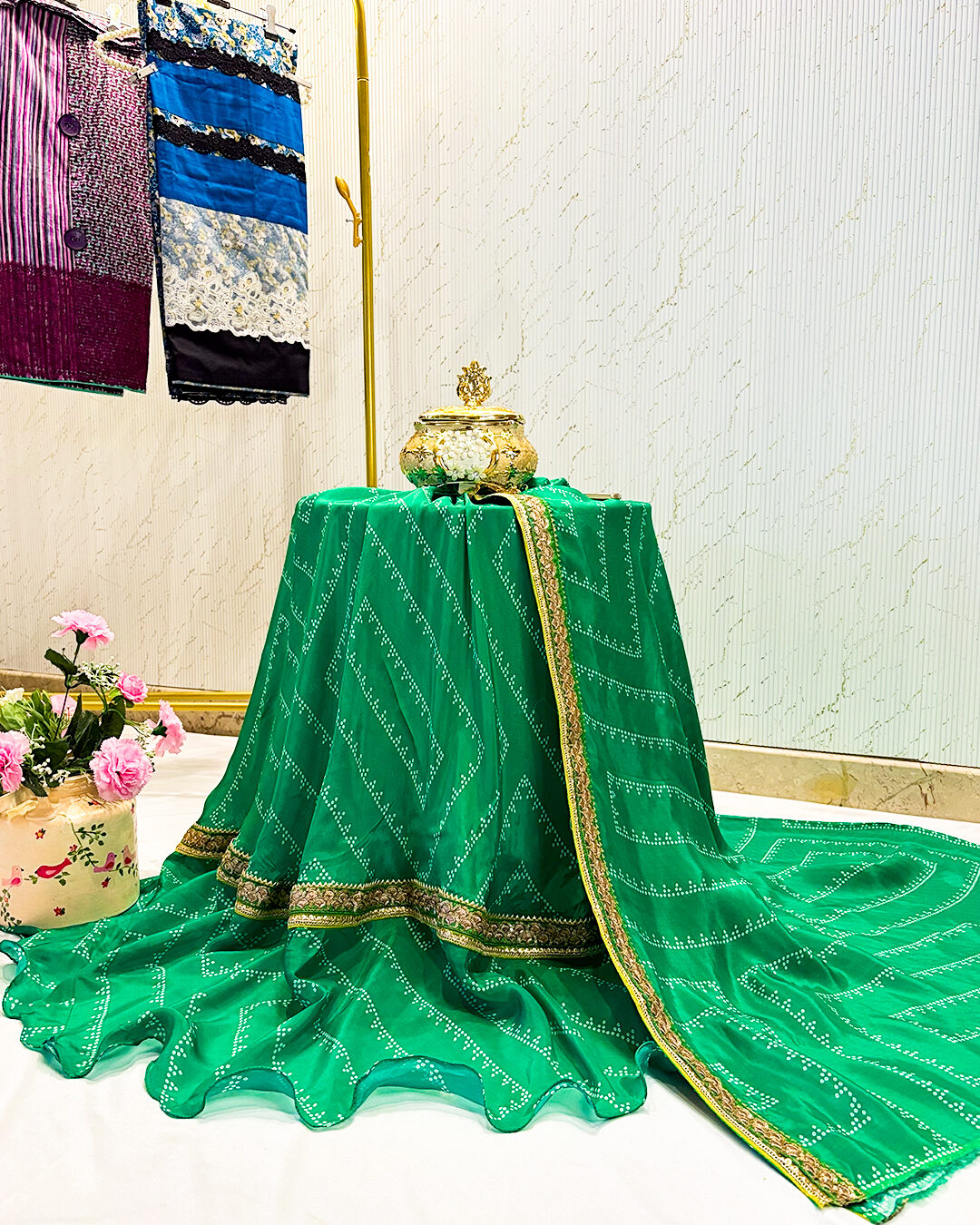 Artboard 1 (1) The Sahiba Edit-The Classic Green Bandhej Rida - Image 1