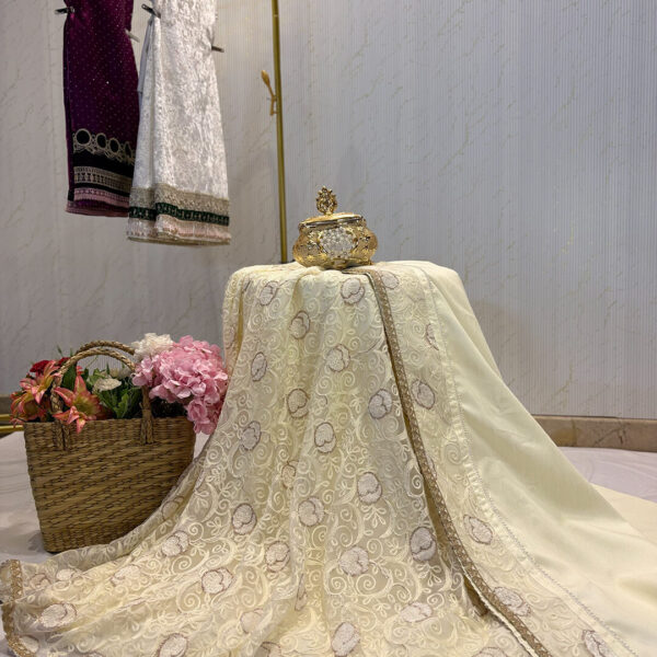 The Sahiba Edit   Off White Luxury Worked Net Rida