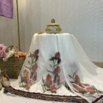 Painted organza with heavy maroon lace rida