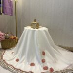 White umbrella organza with red crystal roses