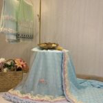 Blue 3D Flower Hakoba with Organza Overlay