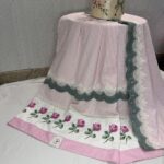 Pink Stripes with cross- Stitch Rose Panel Rida