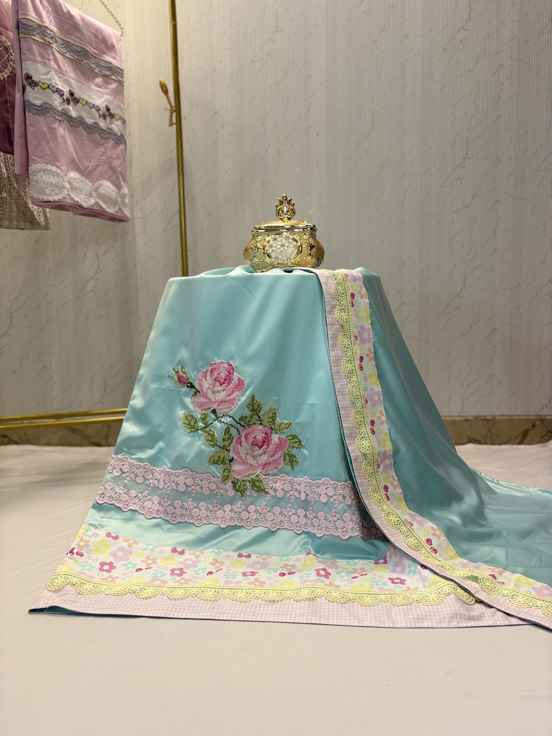 IMG_4484 Frosty Blue Cross Stitch Satin Rida - Image 1