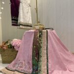 Pink partywear rida with hand Embroidery and sequins