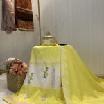 Yellow Hakoba with Crochet Work Rida( Buttons)