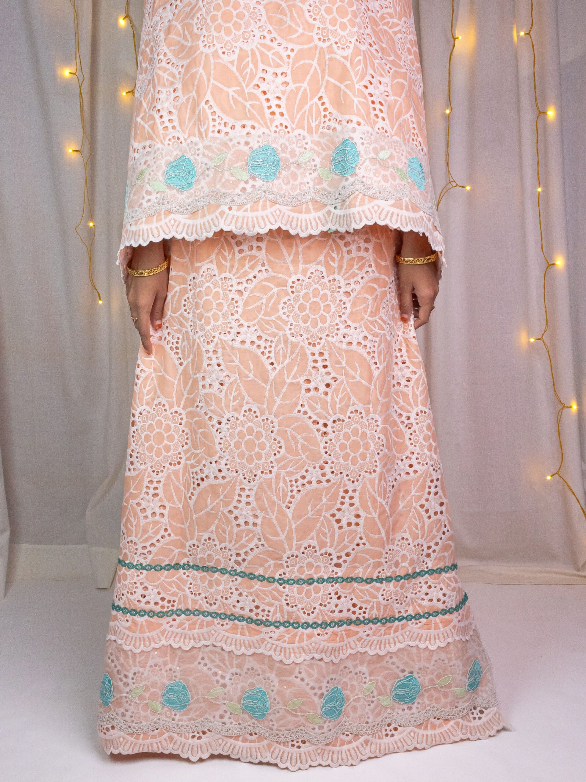 model shots 6 (2) (1) Peach hakoba with green flowers - Image 1