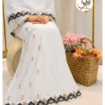 Blush Botanica White Half Pattern Semi Bhari Rida