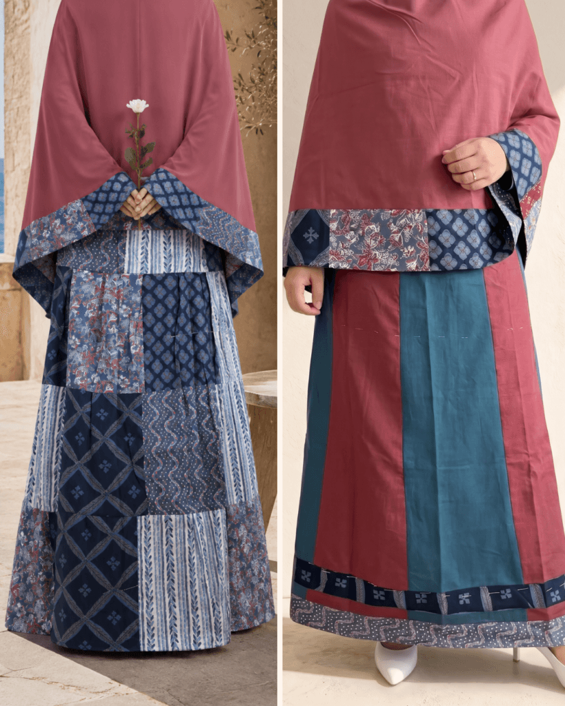 Reversible Rose-Indigo Rida in a striking combination of dusty rose and deep indigo blue.