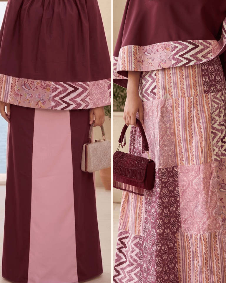 Reversible Patchwork Rida in a romantic palette of maroon, mauve, and blush pink